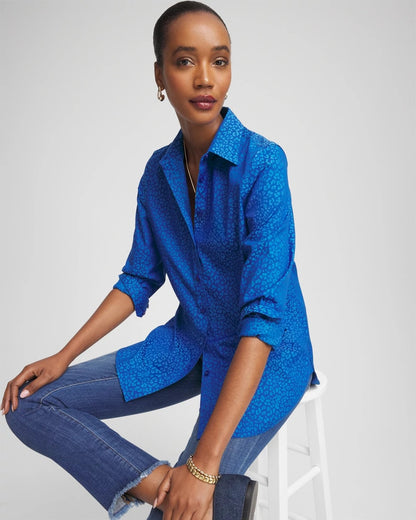 Chico's Women | No Iron™ Jacquard Animal Motif Shirt COBALT STONE