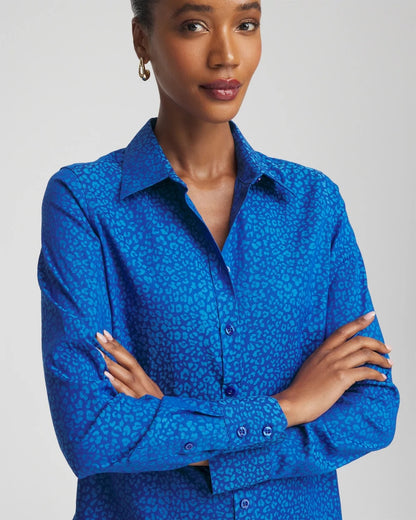 Chico's Women | No Iron™ Jacquard Animal Motif Shirt COBALT STONE