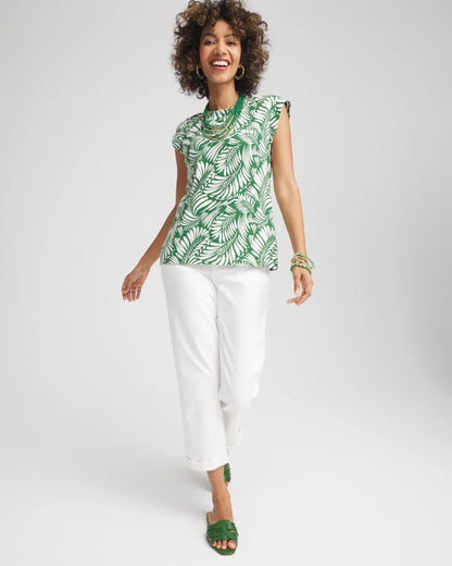 Chico's Women | Palm-Frond-Print Cap-Sleeve Top PALM LEAF