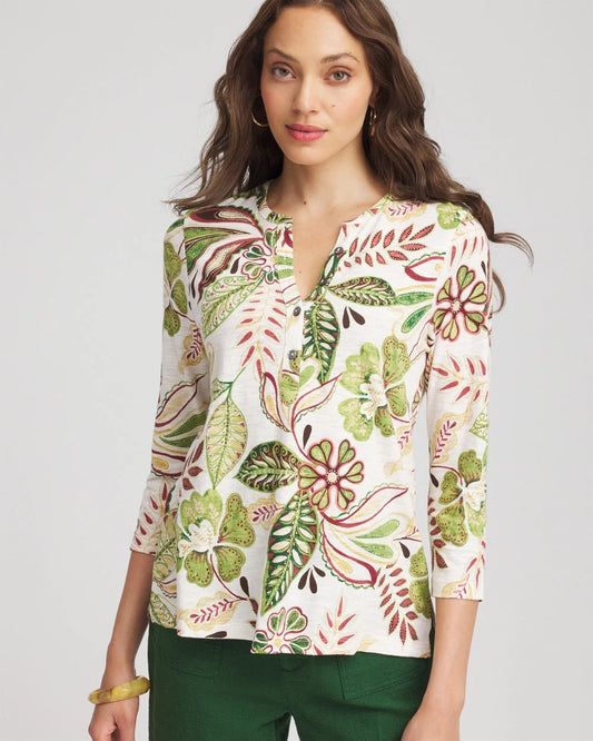 Chico's Women | Tropical Cotton Slub Henley Shirt ECRU