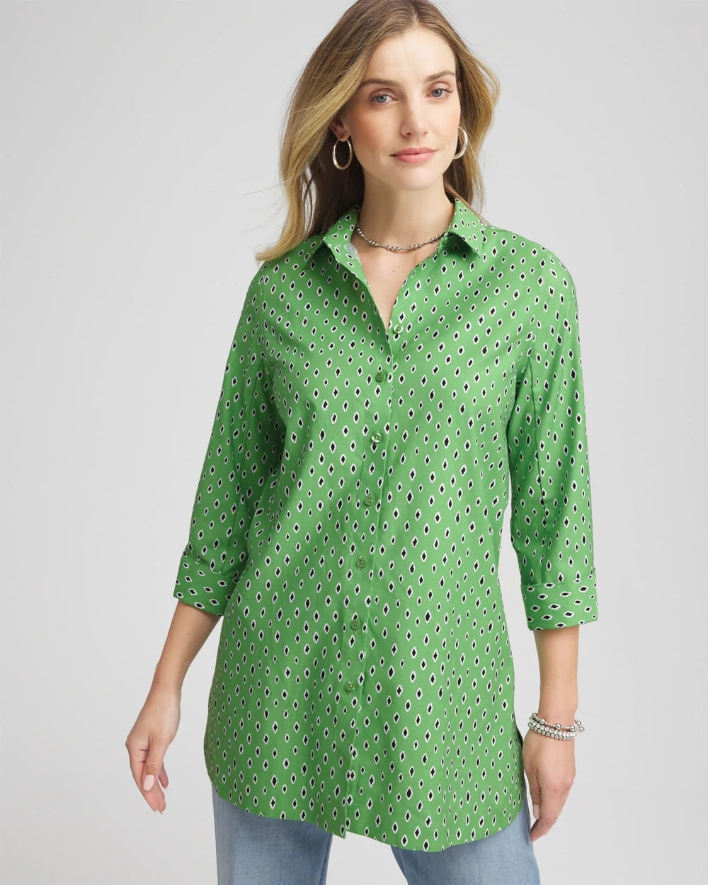 Chico's Women | No Iron™ Geo-Print Tunic SALTED LIME
