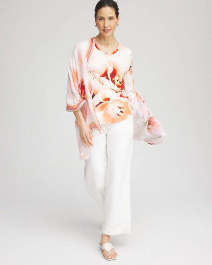 Chico's Women | Tropical Floral 3/4 Sleeve Tee ORANGE TANGO
