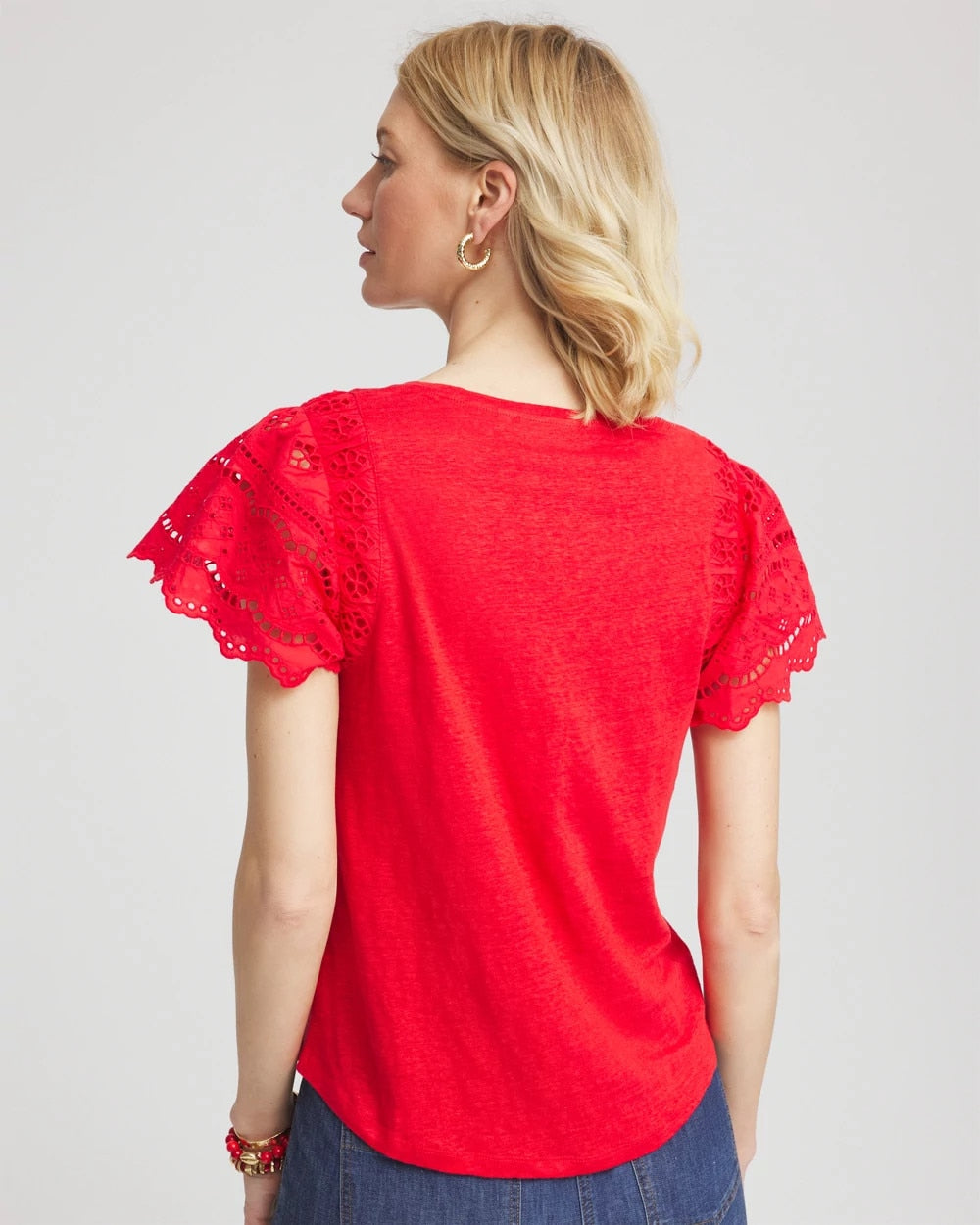 Chico's Women | Linen Embroidered Lace Tee RED GLOW