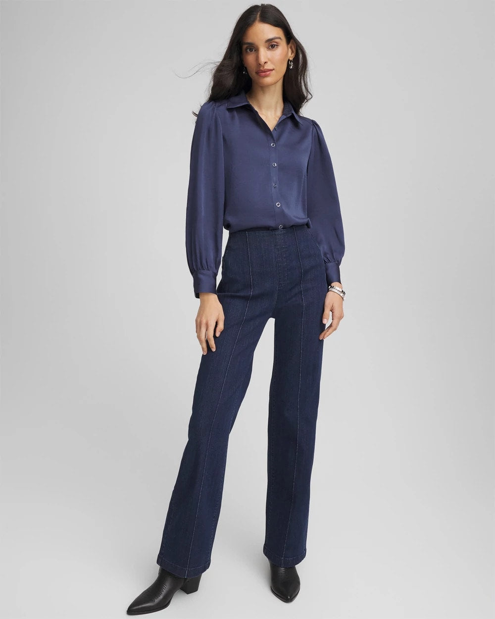 Chico's Women | Puff Sleeve Satin Blouse INDIGO SKY