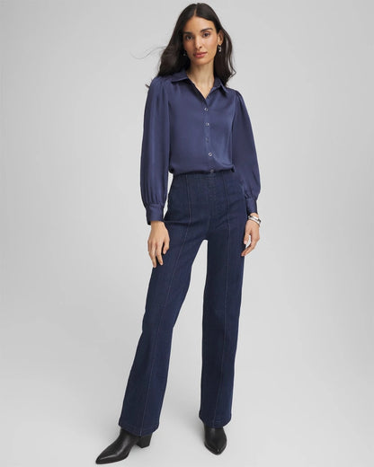 Chico's Women | Puff Sleeve Satin Blouse INDIGO SKY