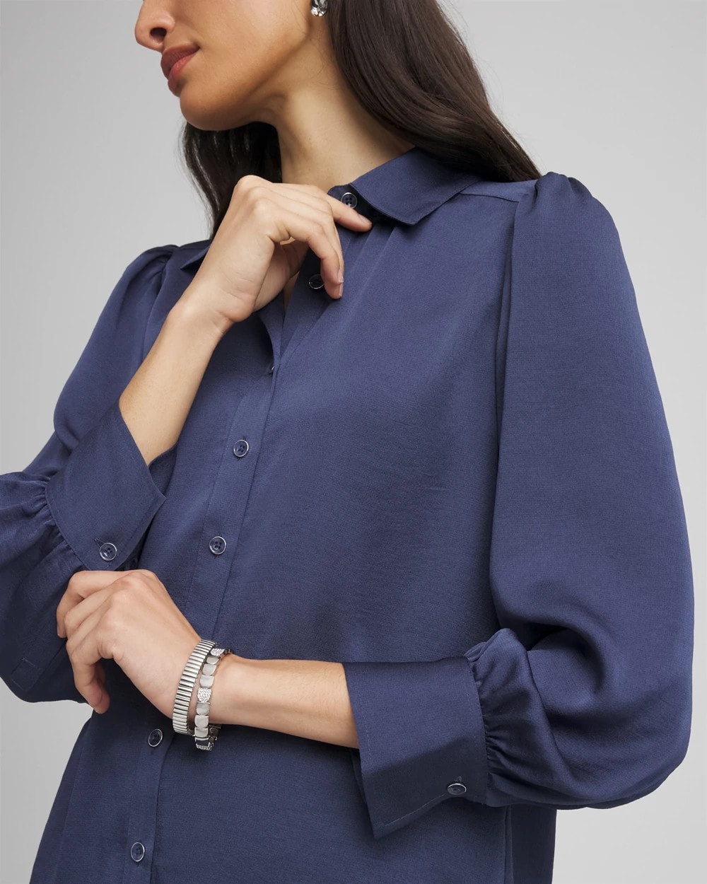 Chico's Women | Puff Sleeve Satin Blouse INDIGO SKY