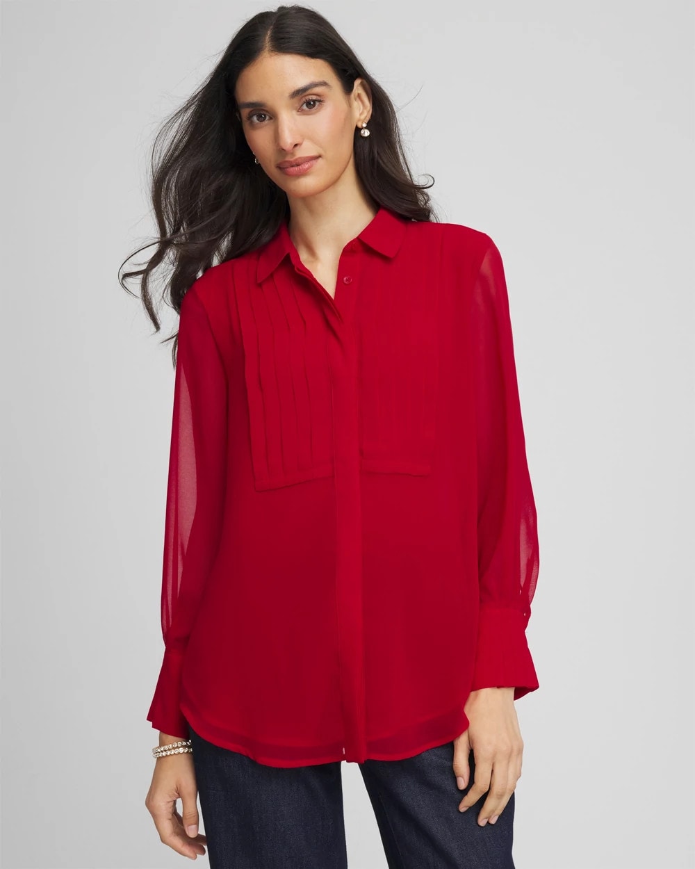 Chico's Women | Pintuck Georgette Tunic CARMINE RED