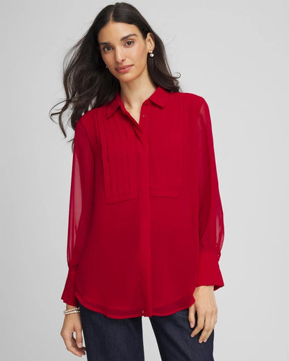 Chico's Women | Pintuck Georgette Tunic CARMINE RED