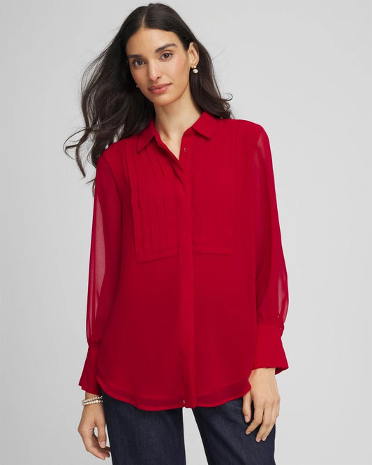 Chico's Women | Pintuck Georgette Tunic CARMINE RED