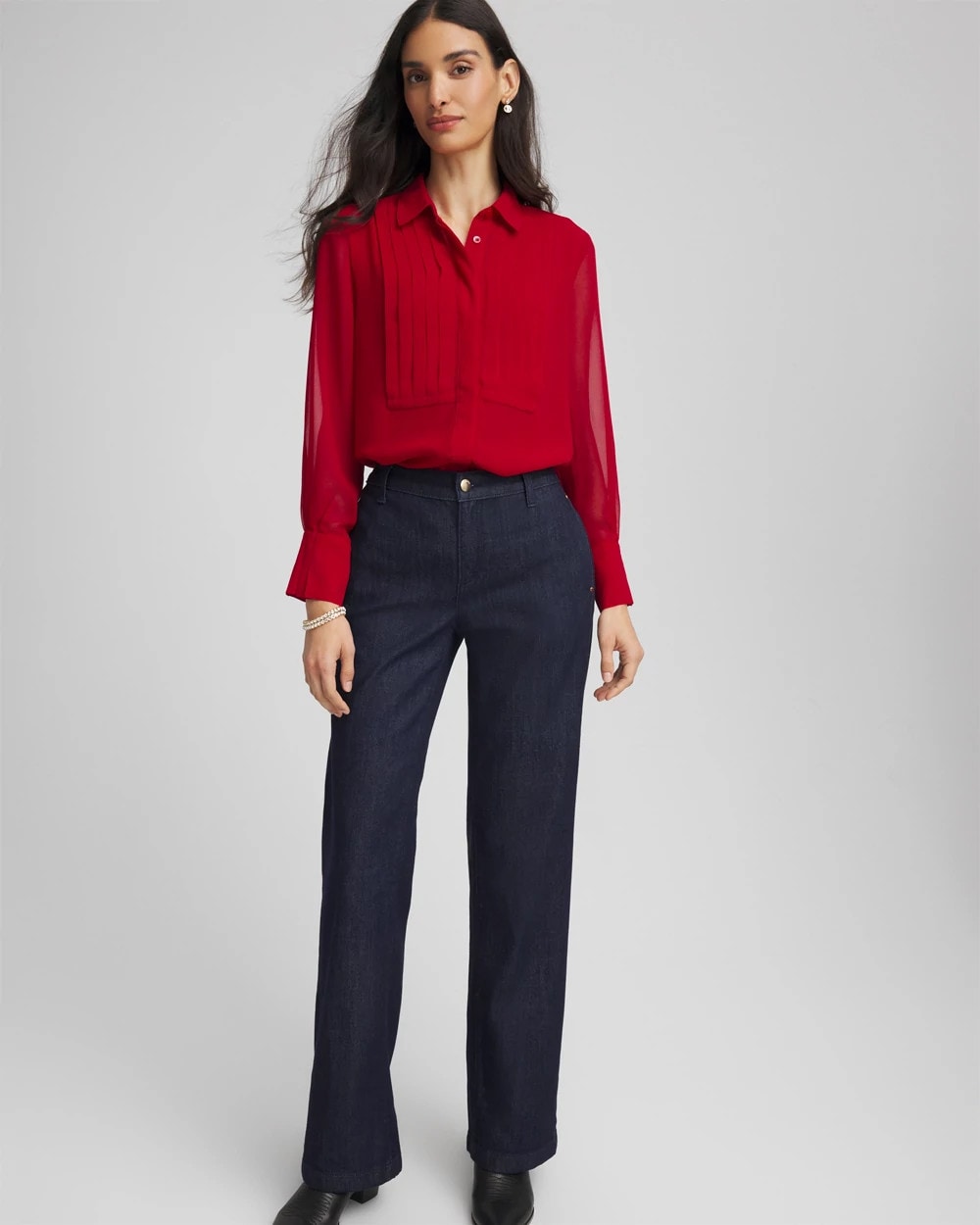Chico's Women | Pintuck Georgette Tunic CARMINE RED