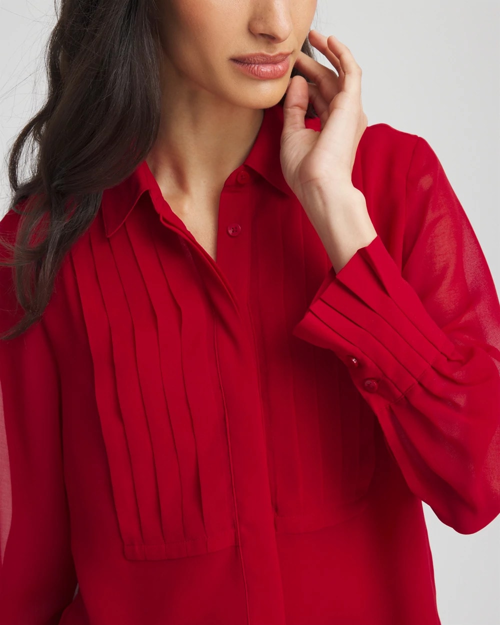 Chico's Women | Pintuck Georgette Tunic CARMINE RED