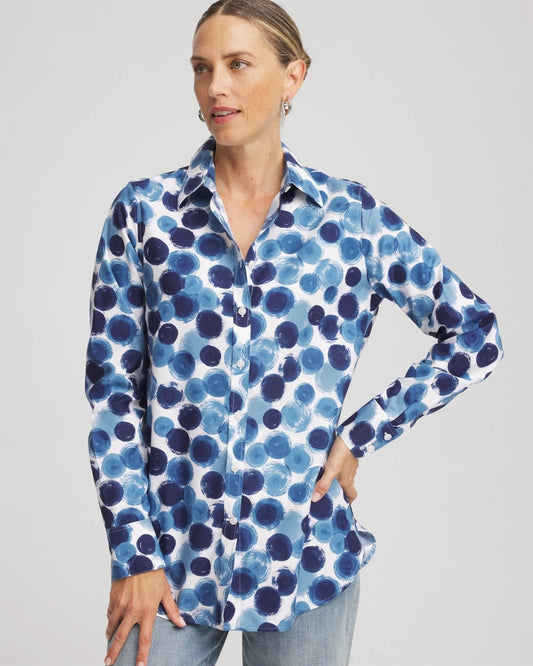 Chico's Women | No Iron™ Printed Sateen Shirt PASSPORT BLUE