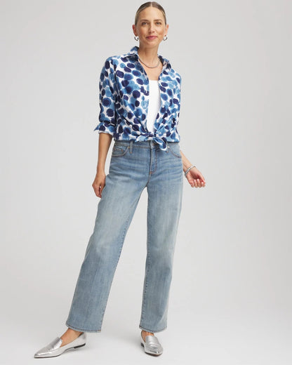 Chico's Women | No Iron™ Printed Sateen Shirt PASSPORT BLUE