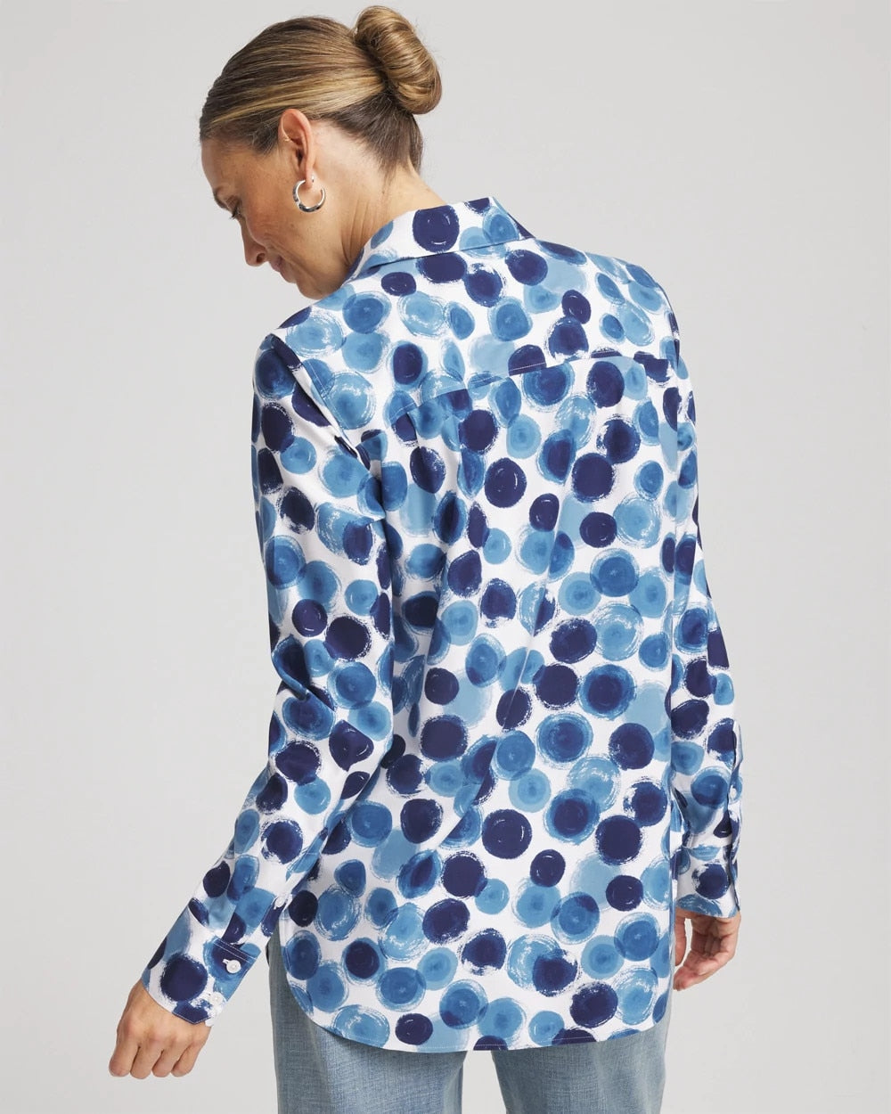 Chico's Women | No Iron™ Printed Sateen Shirt PASSPORT BLUE