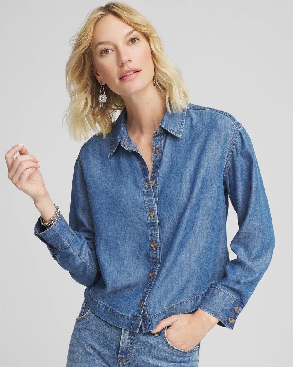 Chico's Women | Tencel™ Cropped Denim Shirt BAILEY INDIGO