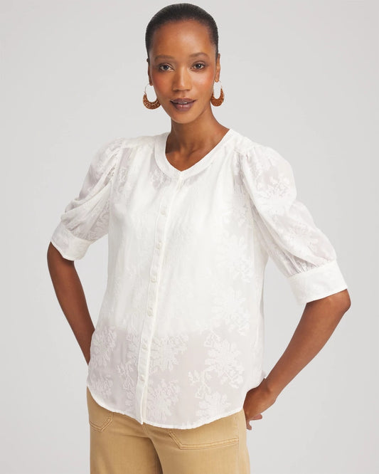 Chico's Women | Chiffon Puff Sleeve Shirt ECRU