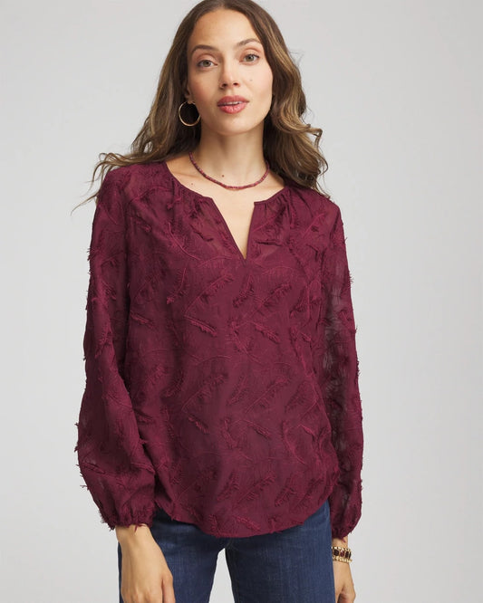 Chico's Women | Feathered Pullover Peasant Blouse DEEP CHIANTI