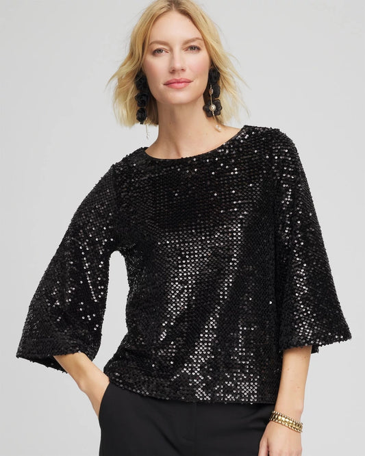 Chico's Women | Sparkling Sequin Party Tee BLACK