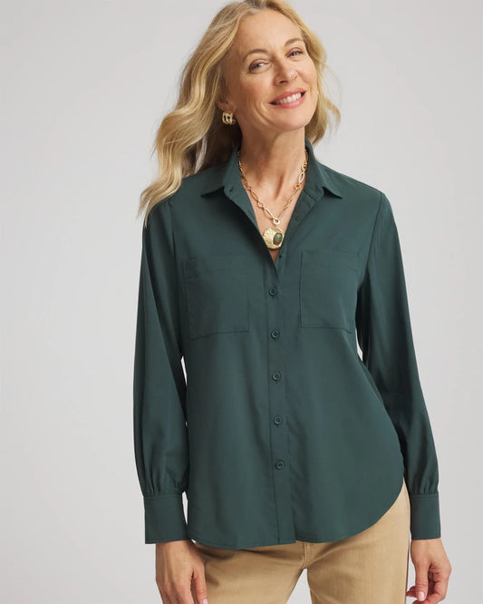 Chico's Women | Classic-Fit Collared Shirt DARKEST SPRUCE