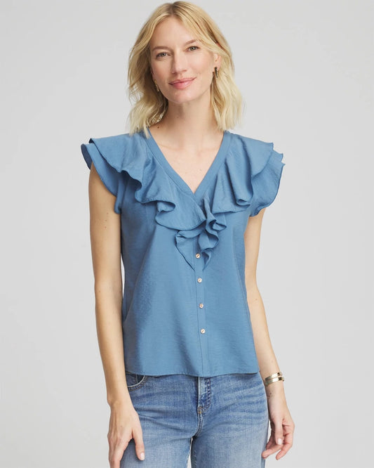 Chico's Women | Crepe Ruffle-Trim Blouse BLUE LOTUS