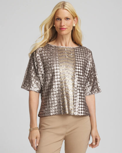 Chico's Women | Art Deco Dolman Sequins Tee GOLD