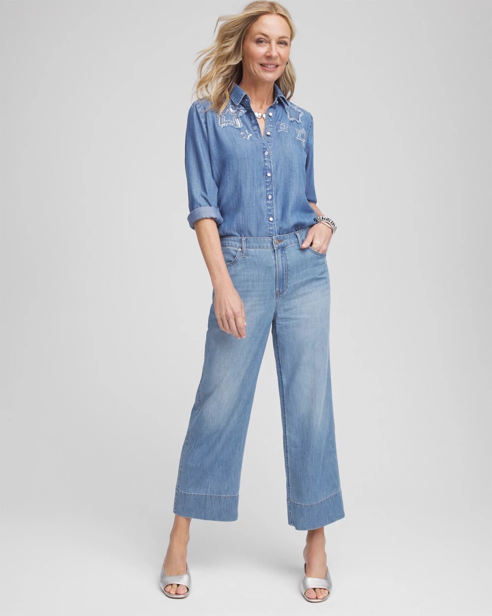 Chico's Women | Embroidered Tencel™ Denim Shirt VIOLA WASH