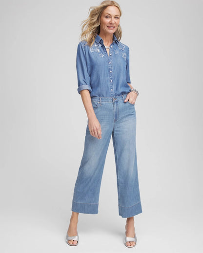 Chico's Women | Embroidered Tencel™ Denim Shirt VIOLA WASH