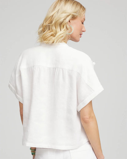 Chico's Women | Embroidered Dolman Sleeved Linen Blouse ALABASTER