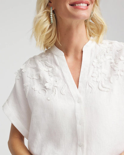 Chico's Women | Embroidered Dolman Sleeved Linen Blouse ALABASTER