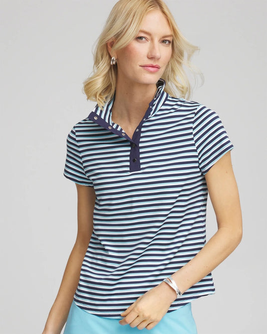 Chico's Women | Zenergy® Striped UPF Mockneck Short-Sleeve Top PARADISO BLUE