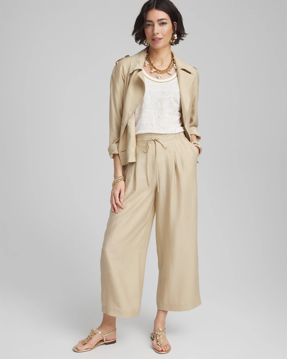 Chico's Women | Printed Sweater Trim Linen Tee RIVER ROCK