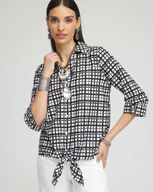 Chico's Women | No Iron™ Plaid Tie-Front Top BLACK
