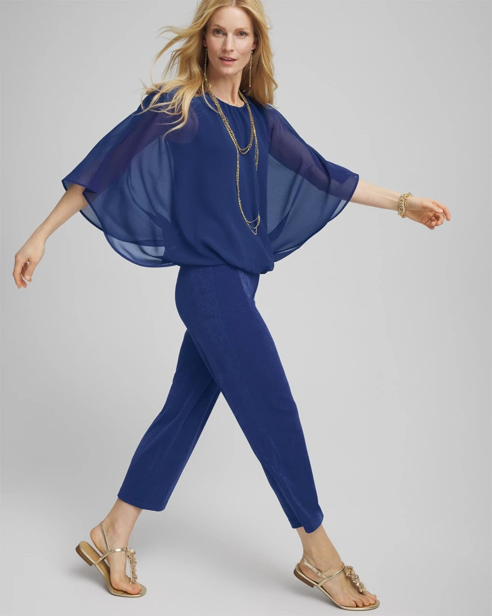 Chico's Women | Travelers™ Collection Bubble Hem Chiffon Blouse BLUE CASA