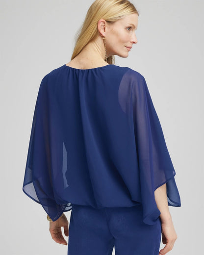 Chico's Women | Travelers™ Collection Bubble Hem Chiffon Blouse BLUE CASA