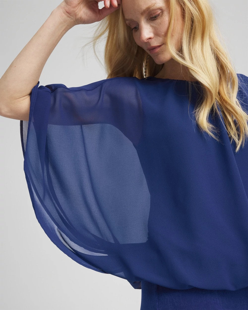 Chico's Women | Travelers™ Collection Bubble Hem Chiffon Blouse BLUE CASA