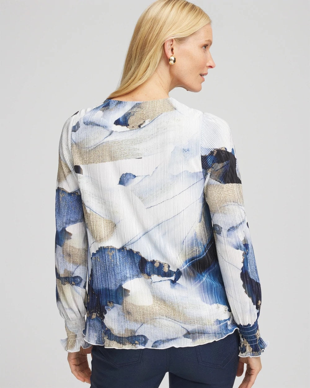 Chico's Women | Foil Ocean Print Crinkle Top ENGLISH CREAM