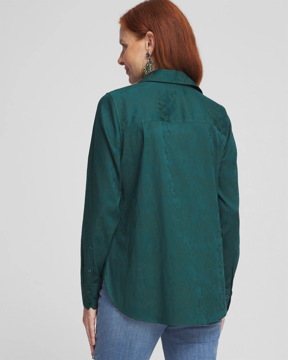 Chico's Women | No Iron™ Green Jacquard Shirt ENCHANTED FOREST