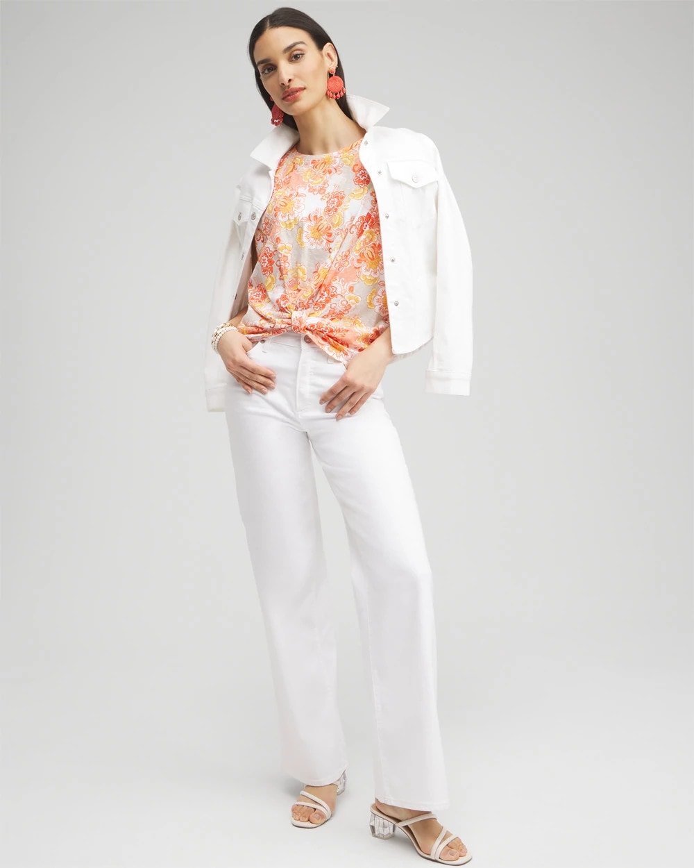 Chico's Women | Floral Knot Front Tee SMOKEY TAUPE