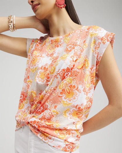 Chico's Women | Floral Knot Front Tee SMOKEY TAUPE