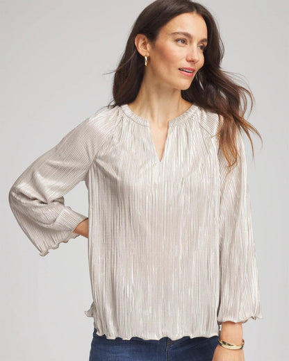 Chico's Women | Foiled Pleated V-Neck Tee CHAMPAGNE