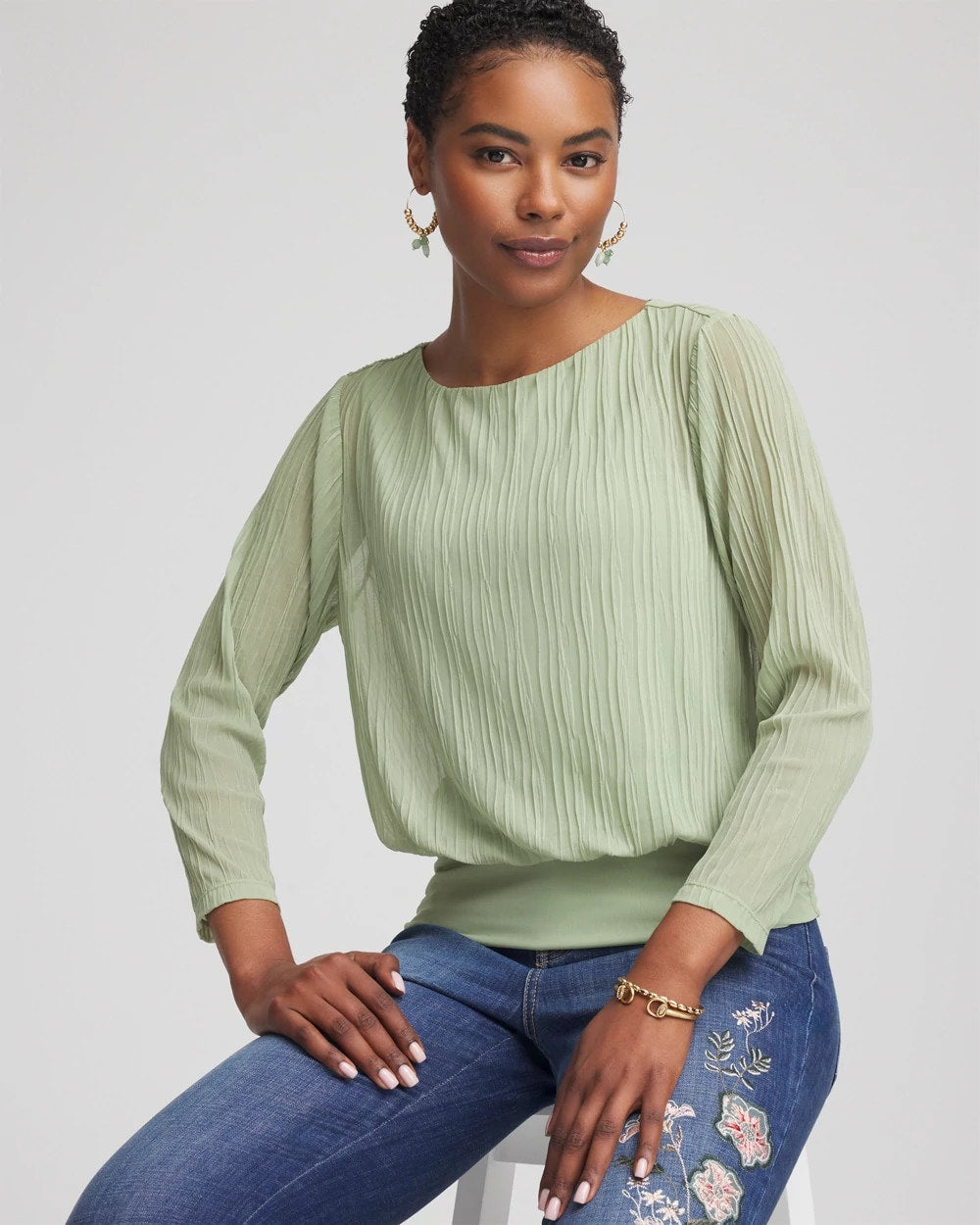 Chico's Women | Touch of Cool™ Textured Banded-Hem Top SAGE MEADOW