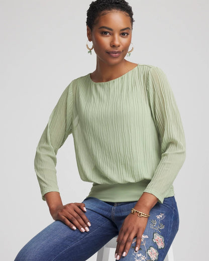 Chico's Women | Touch of Cool™ Textured Banded-Hem Top SAGE MEADOW