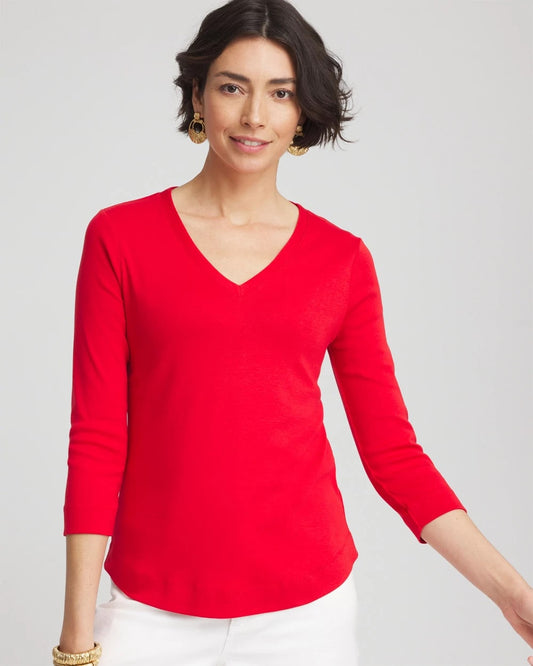Chico's Women | Everyday 3/4 Sleeve V-Neck Tee RED GLOW