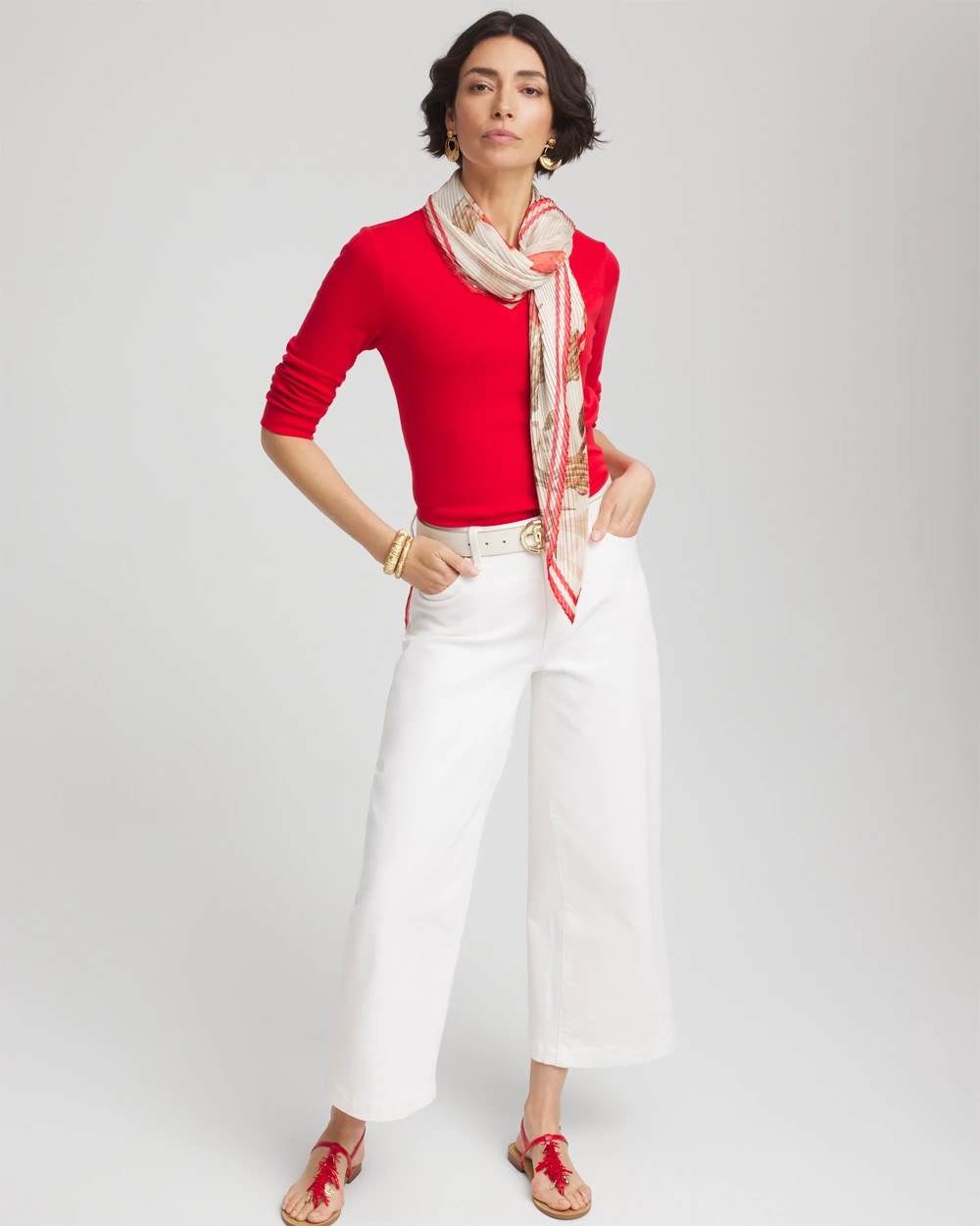 Chico's Women | Everyday 3/4 Sleeve V-Neck Tee RED GLOW