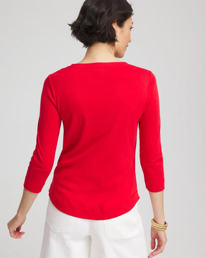 Chico's Women | Everyday 3/4 Sleeve V-Neck Tee RED GLOW