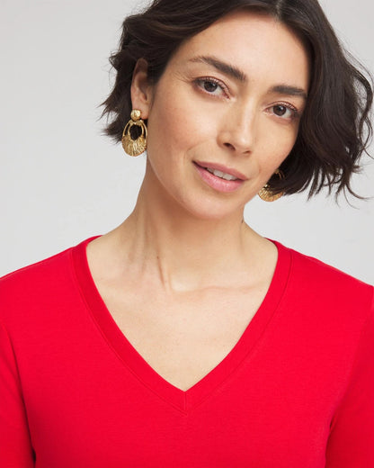 Chico's Women | Everyday 3/4 Sleeve V-Neck Tee RED GLOW