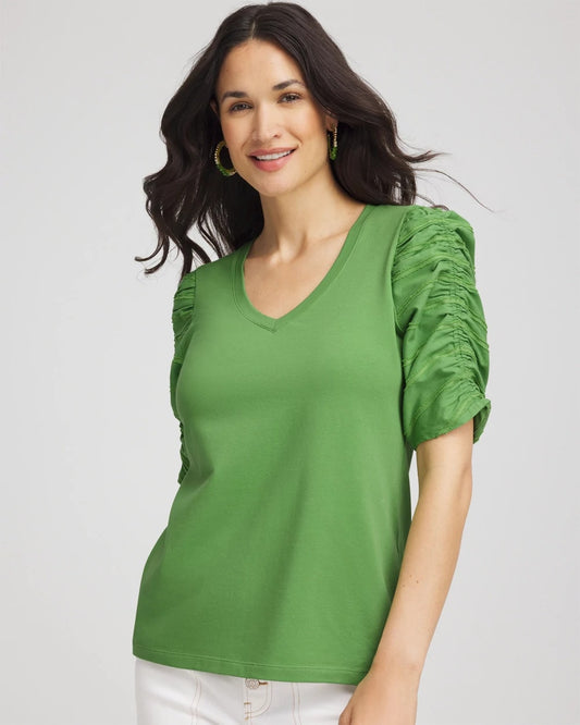 Chico's Women | Ruched Sleeve V-Neck Tee SALTED LIME