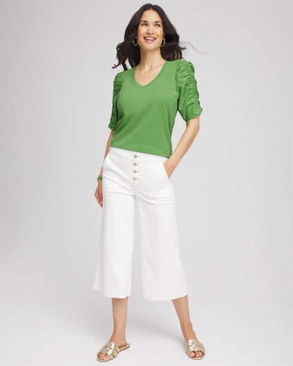 Chico's Women | Ruched Sleeve V-Neck Tee SALTED LIME