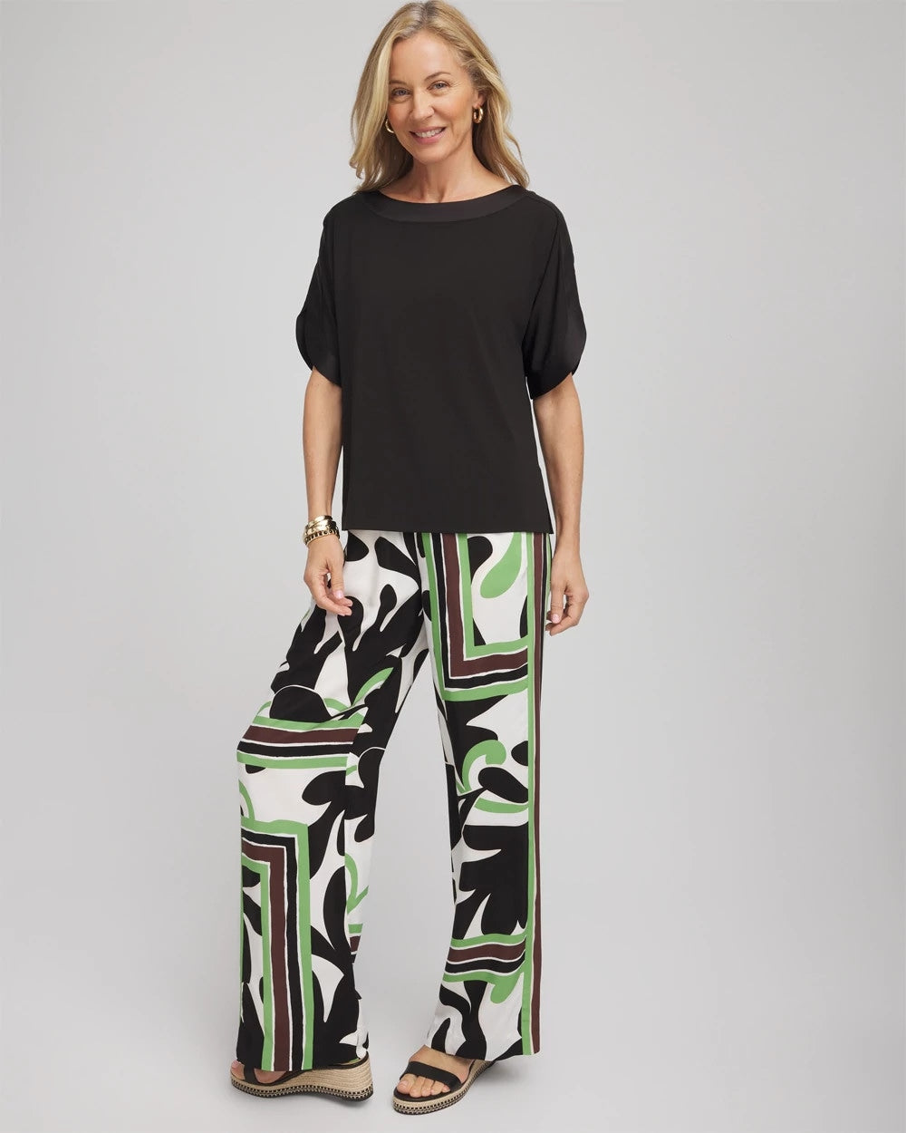 Chico's Women | Jersey & Satin Dolman Tee BLACK