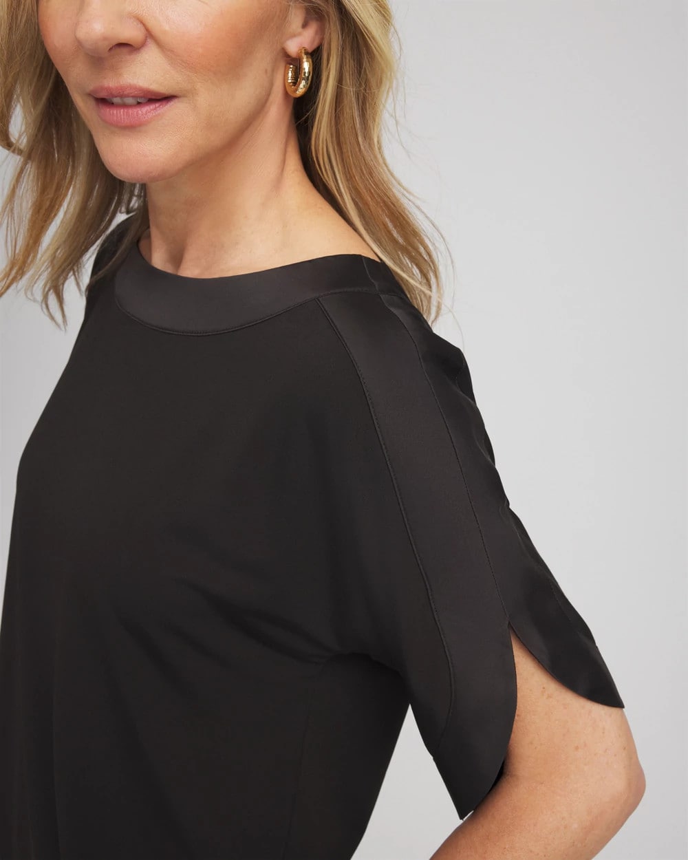 Chico's Women | Jersey & Satin Dolman Tee BLACK